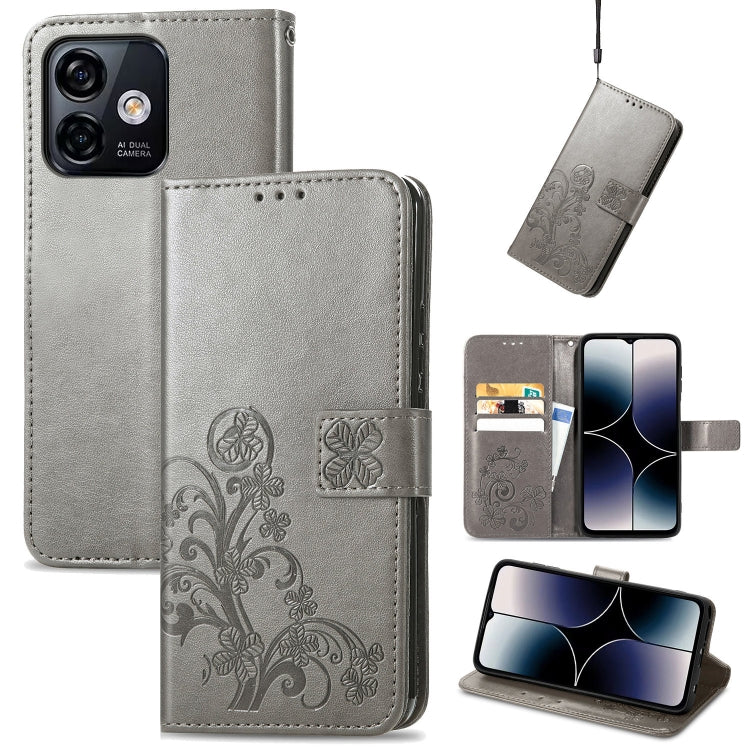For Ulefone Note 16 Pro Four-leaf Clasp Embossed Buckle Leather Phone Case