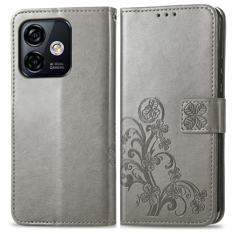 For Ulefone Note 16 Pro Four-leaf Clasp Embossed Buckle Leather Phone Case