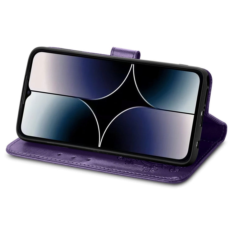 For Ulefone Note 16 Pro Four-leaf Clasp Embossed Buckle Leather Phone Case