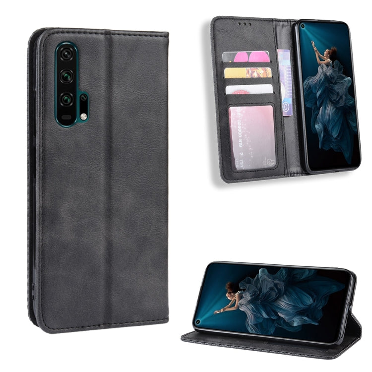 Magnetic Buckle Retro Crazy Horse Texture Horizontal Flip Leather Case for HUAWEI Honor 20pro , with Holder & Card Slots & Photo Frame