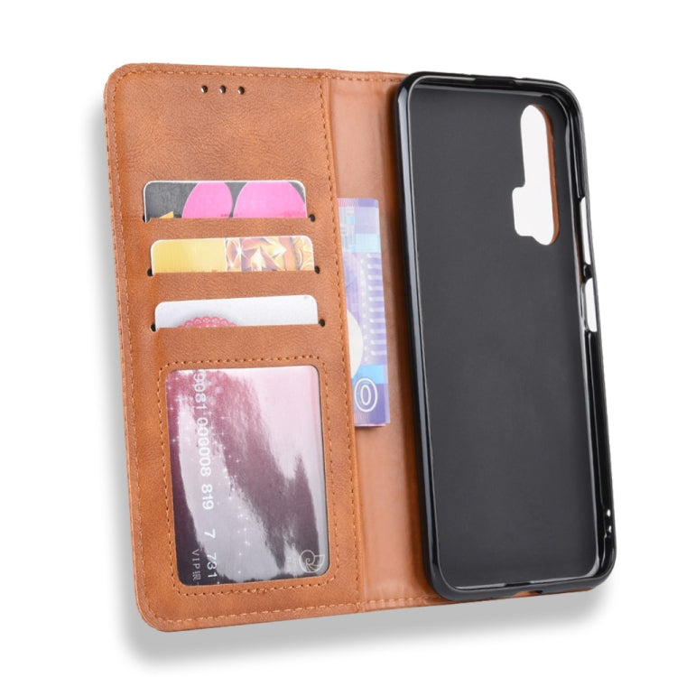 Magnetic Buckle Retro Crazy Horse Texture Horizontal Flip Leather Case for HUAWEI Honor 20pro , with Holder & Card Slots & Photo Frame