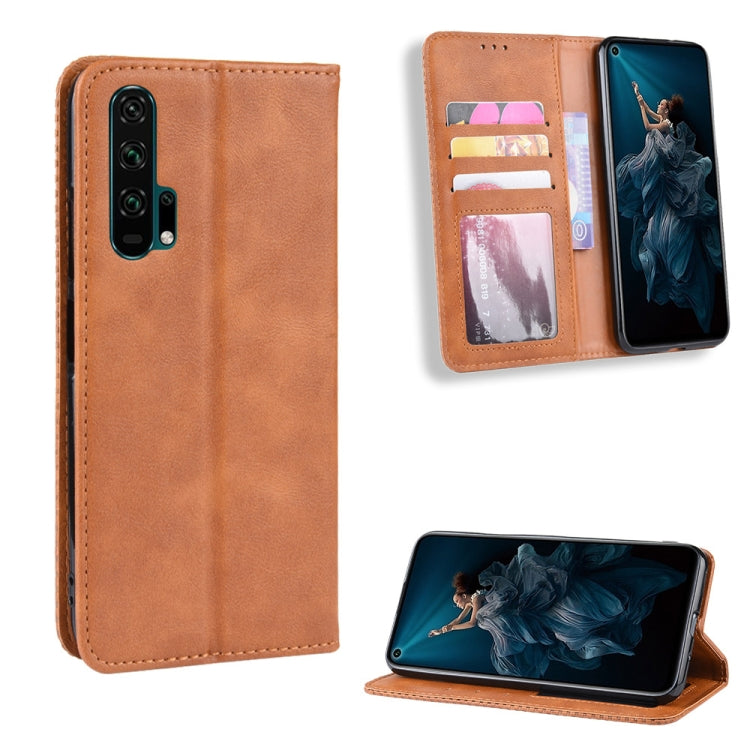 Magnetic Buckle Retro Crazy Horse Texture Horizontal Flip Leather Case for HUAWEI Honor 20pro , with Holder & Card Slots & Photo Frame