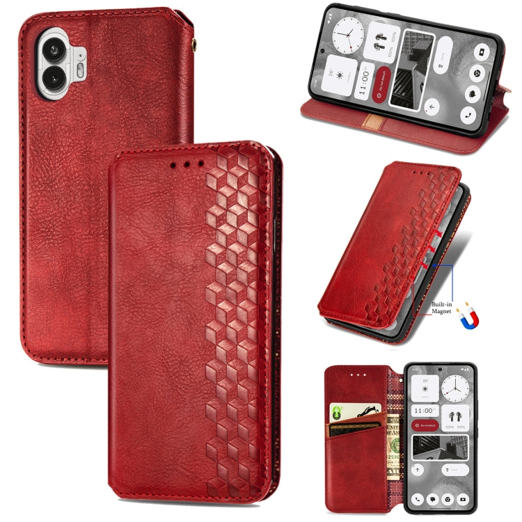For Nothing Phone 2 Cubic Grid Pressed Magnetic Leather Phone Case