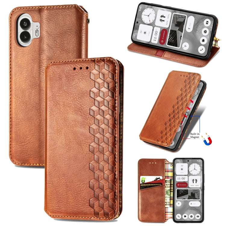 For Nothing Phone 2 Cubic Grid Pressed Magnetic Leather Phone Case