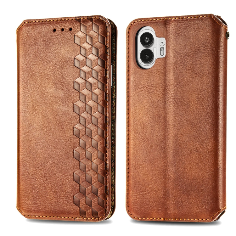 For Nothing Phone 2 Cubic Grid Pressed Magnetic Leather Phone Case