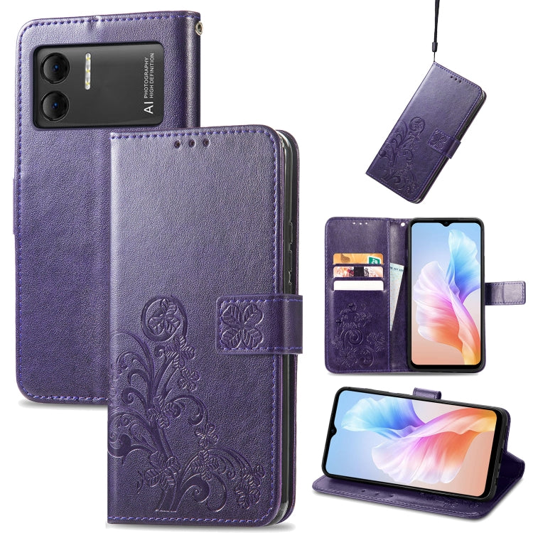 For DOOGEE X98 Pro / X98 Four-leaf Clasp Embossed Buckle Leather Phone Case