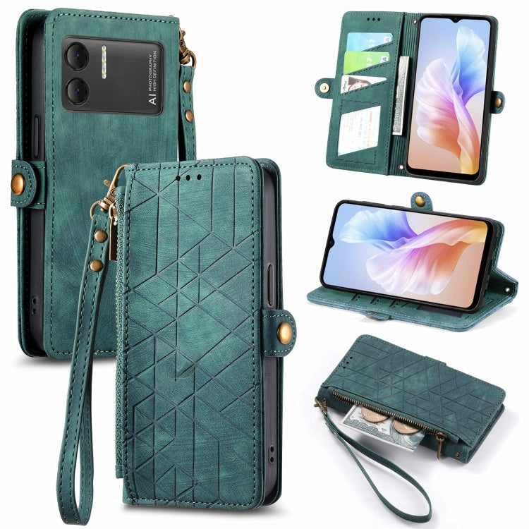 For DOOGEE X98 Pro / X98 Geometric Zipper Wallet Side Buckle Leather Phone Case