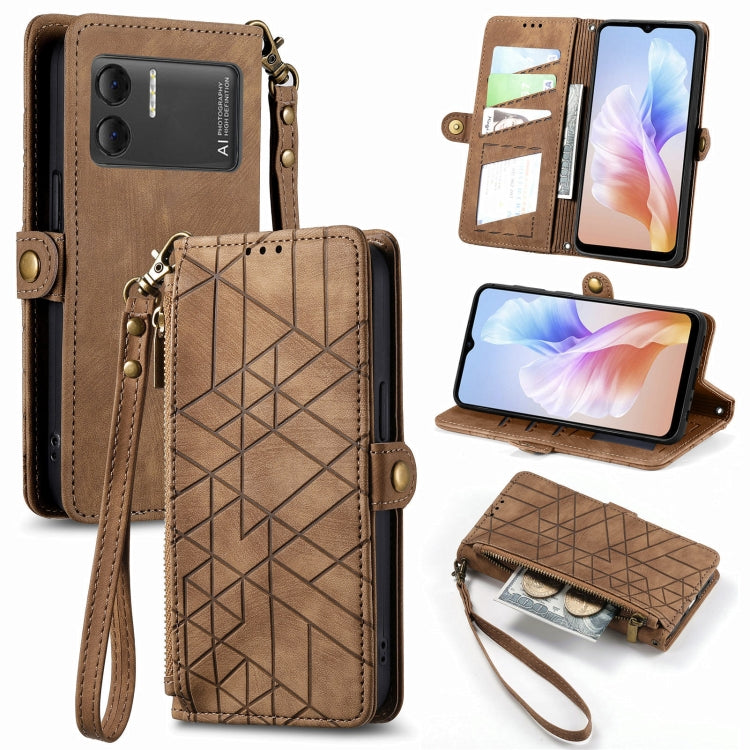 For DOOGEE X98 Pro / X98 Geometric Zipper Wallet Side Buckle Leather Phone Case