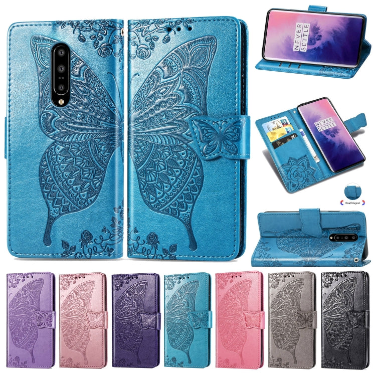 Butterfly Love Flowers Embossing Horizontal Flip Leather Case for OnePlus 7 Pro, with Holder & Card Slots & Wallet & Lanyard