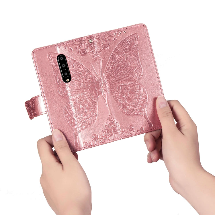 Butterfly Love Flowers Embossing Horizontal Flip Leather Case for OnePlus 7 Pro, with Holder & Card Slots & Wallet & Lanyard