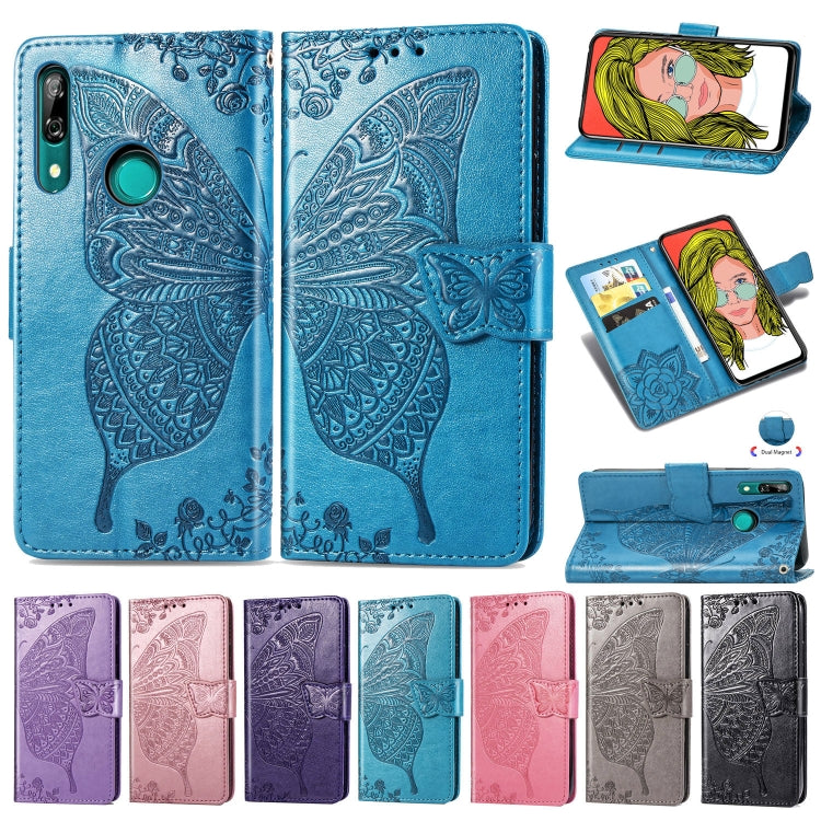 Butterfly Love Flowers Embossing Horizontal Flip Leather Case For Huawei P Smart Z with Holder & Card Slots & Wallet & Lanyard