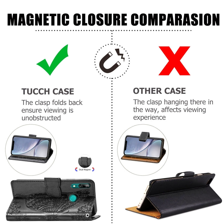 Butterfly Love Flowers Embossing Horizontal Flip Leather Case For Huawei P Smart Z with Holder & Card Slots & Wallet & Lanyard