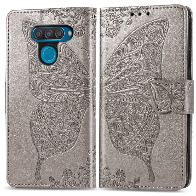 Butterfly Love Flowers Embossing Horizontal Flip Leather Case for LG Q60 , with Holder & Card Slots & Wallet & Lanyard