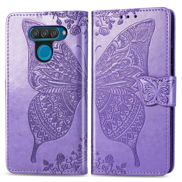 Butterfly Love Flowers Embossing Horizontal Flip Leather Case for LG Q60 , with Holder & Card Slots & Wallet & Lanyard