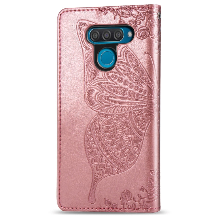 Butterfly Love Flowers Embossing Horizontal Flip Leather Case for LG Q60 , with Holder & Card Slots & Wallet & Lanyard