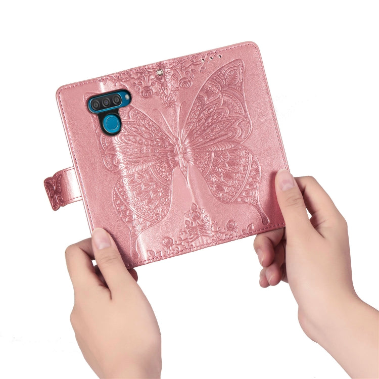 Butterfly Love Flowers Embossing Horizontal Flip Leather Case for LG Q60 , with Holder & Card Slots & Wallet & Lanyard