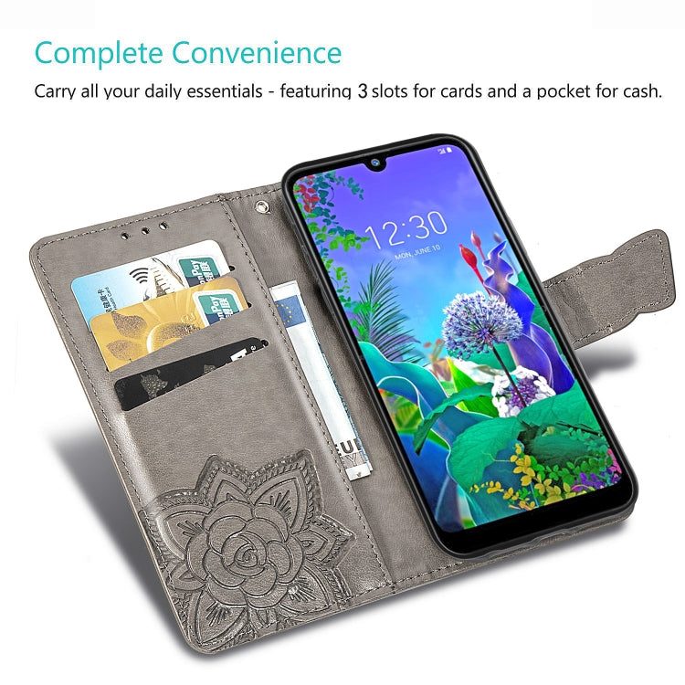 Butterfly Love Flowers Embossing Horizontal Flip Leather Case for LG Q60 , with Holder & Card Slots & Wallet & Lanyard