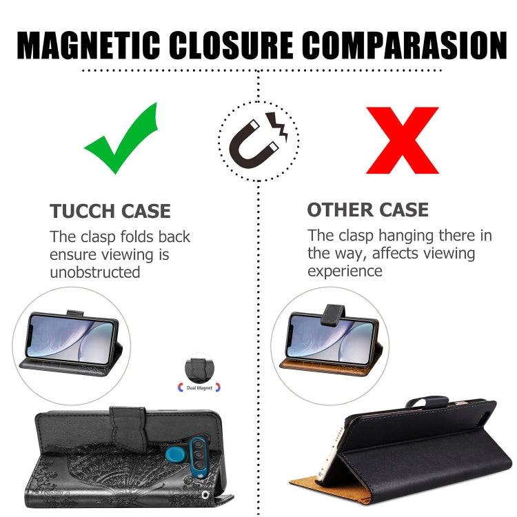 Butterfly Love Flowers Embossing Horizontal Flip Leather Case for LG Q60 , with Holder & Card Slots & Wallet & Lanyard