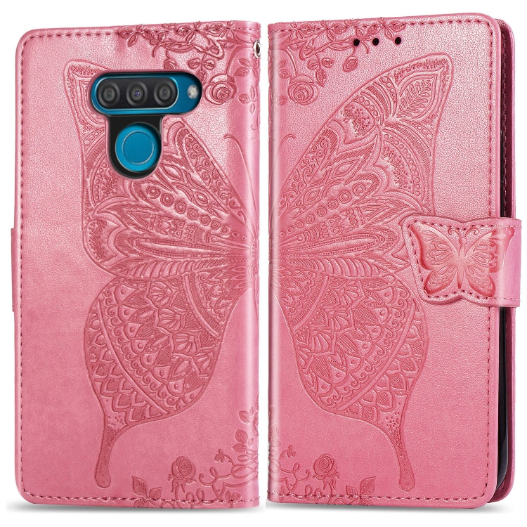 Butterfly Love Flowers Embossing Horizontal Flip Leather Case for LG Q60 , with Holder & Card Slots & Wallet & Lanyard