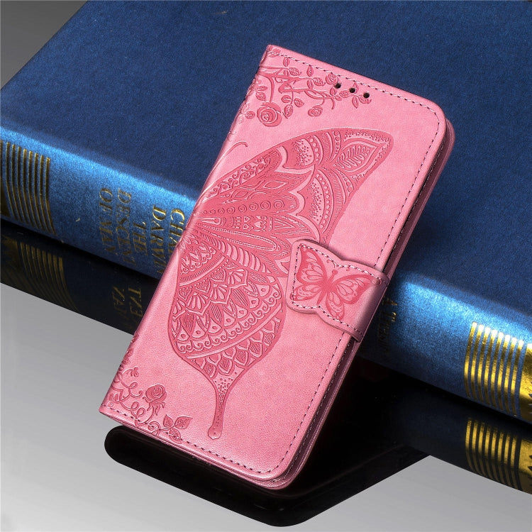 Butterfly Love Flowers Embossing Horizontal Flip Leather Case for LG Q60 , with Holder & Card Slots & Wallet & Lanyard