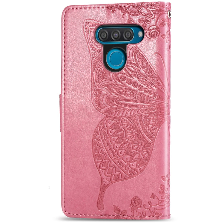 Butterfly Love Flowers Embossing Horizontal Flip Leather Case for LG Q60 , with Holder & Card Slots & Wallet & Lanyard