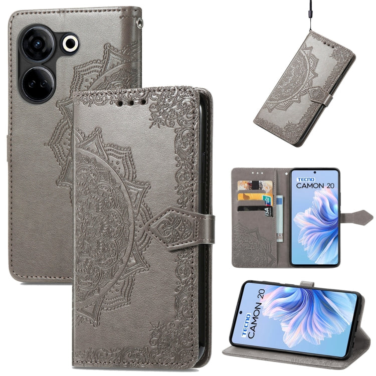For Tecno Camon 20 Mandala Flower Embossed Leather Phone Case