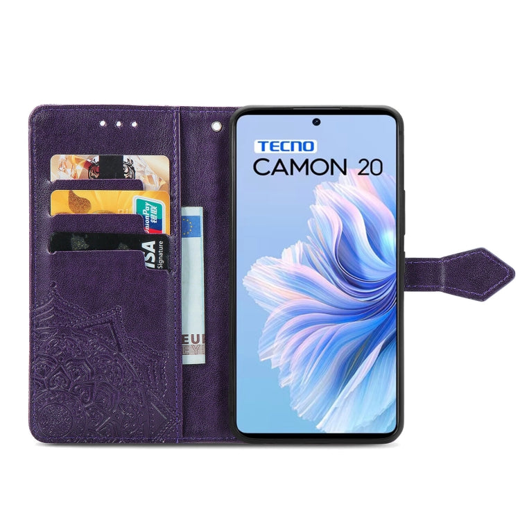 For Tecno Camon 20 Mandala Flower Embossed Leather Phone Case