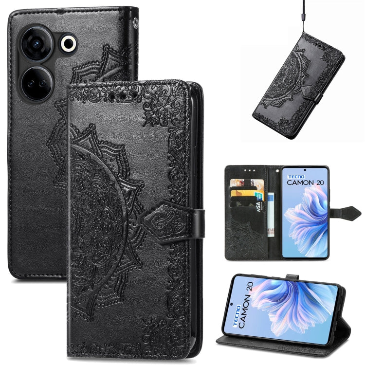 For Tecno Camon 20 Mandala Flower Embossed Leather Phone Case