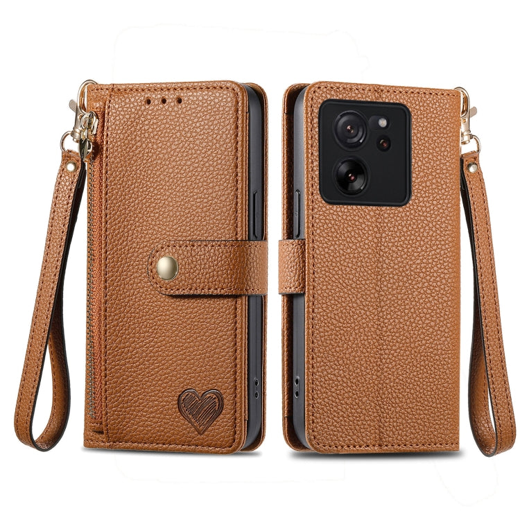 For Xiaomi 13T Love Zipper Lanyard Leather Phone Case