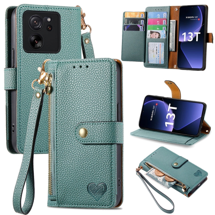 For Xiaomi 13T Love Zipper Lanyard Leather Phone Case