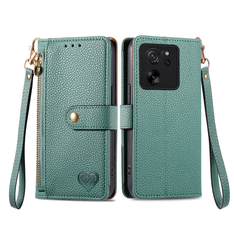 For Xiaomi 13T Love Zipper Lanyard Leather Phone Case