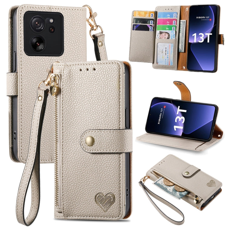 For Xiaomi 13T Love Zipper Lanyard Leather Phone Case