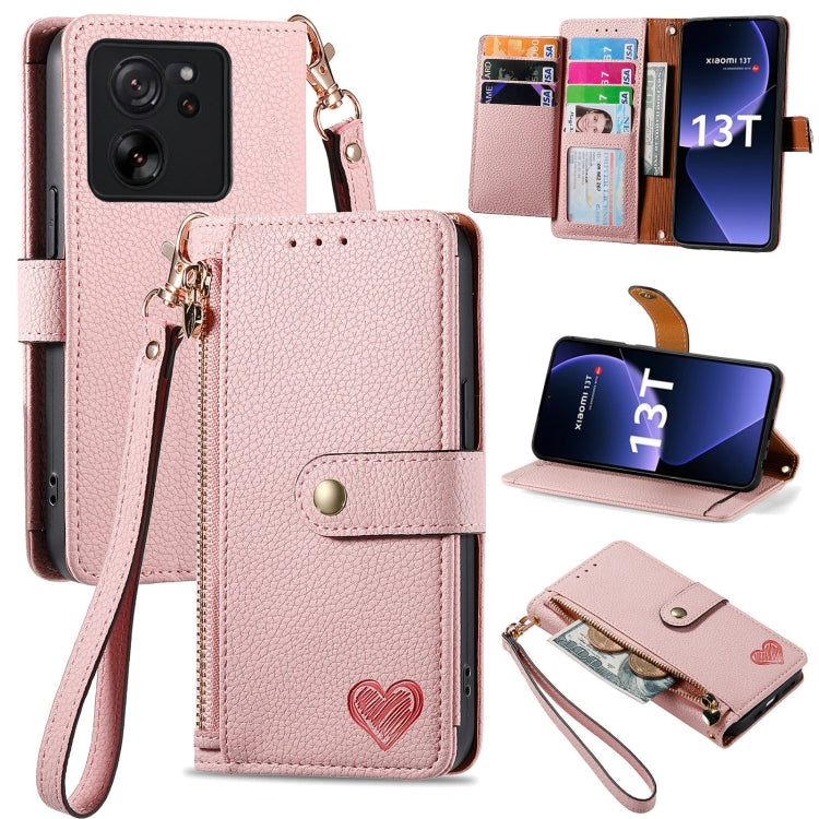 For Xiaomi 13T Love Zipper Lanyard Leather Phone Case