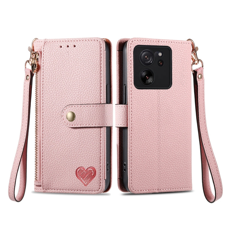 For Xiaomi 13T Love Zipper Lanyard Leather Phone Case