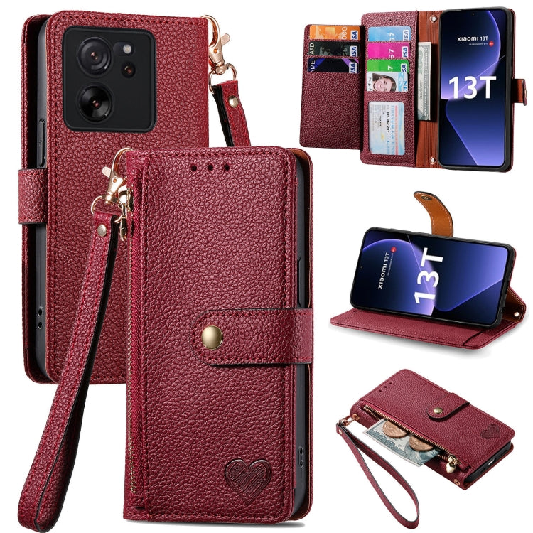 For Xiaomi 13T Love Zipper Lanyard Leather Phone Case
