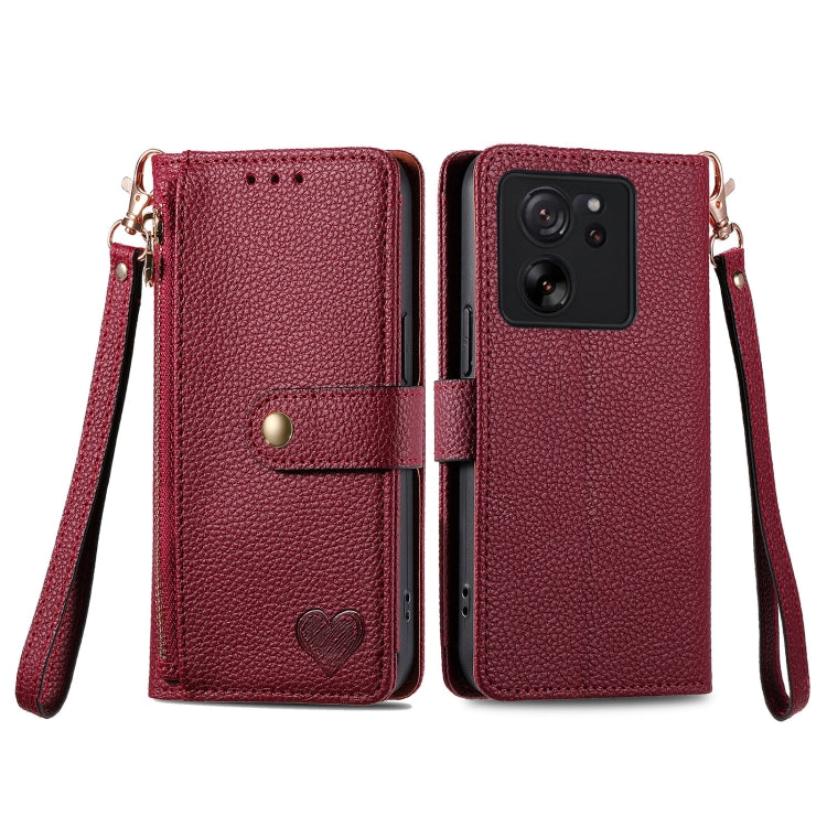 For Xiaomi 13T Love Zipper Lanyard Leather Phone Case
