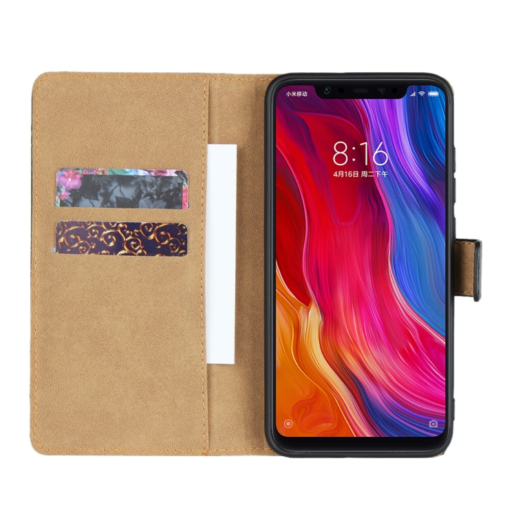 Leather Horizontal Flip Holster for Xiaomi 8 with Magnetic Clasp and Bracket and Card Slot and Wallet(Black)