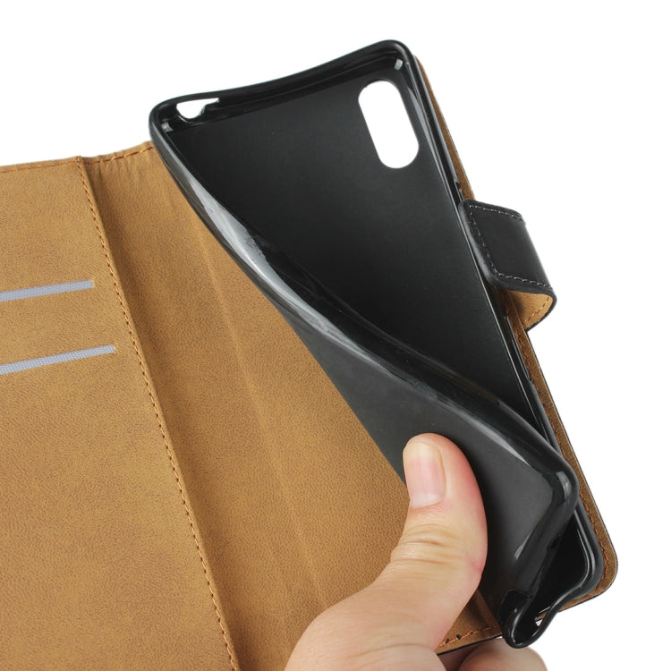 Leather Horizontal Flip Holster for Sony L3 , with Magnetic Clasp and Bracket and Card Slot and Wallet(Black)