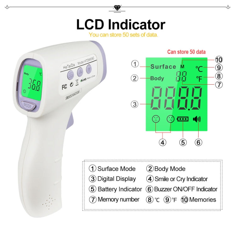 HTD-8808C Durable / Professional Handheld Thermograph Home life, for Baby Adult, Measuring temperature and humidity
