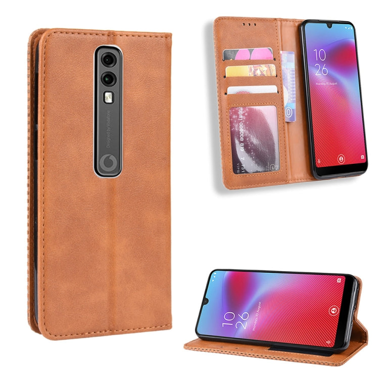 Magnetic Buckle Retro Crazy Horse Texture Horizontal Flip Leather Case for Vodafone Smart V10 (VFD730) , with Holder & Card Slots & Photo Frame