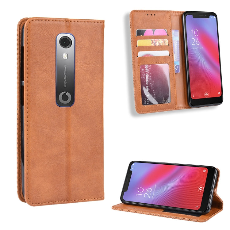 Magnetic Buckle Retro Crazy Horse Texture Horizontal Flip Leather Case for Vodafone Smart N10 (VFD630) , with Holder & Card Slots & Photo Frame