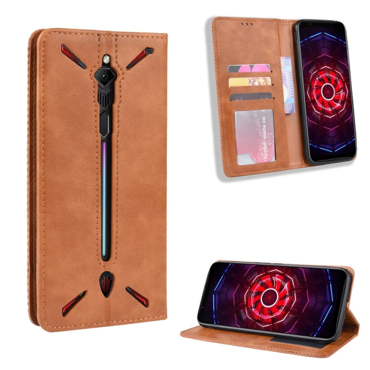 Magnetic Buckle Retro Crazy Horse Texture Horizontal Flip Leather Case for ZTE nubia Red Magic 3, with Holder & Card Slots & Photo Frame