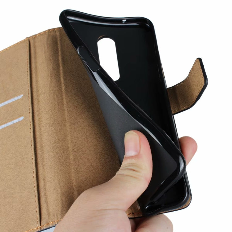 Leather Horizontal Flip Holster for One Plus 6 ,with Magnetic Clasp and Bracket and Card Slot and Wallet(Black)