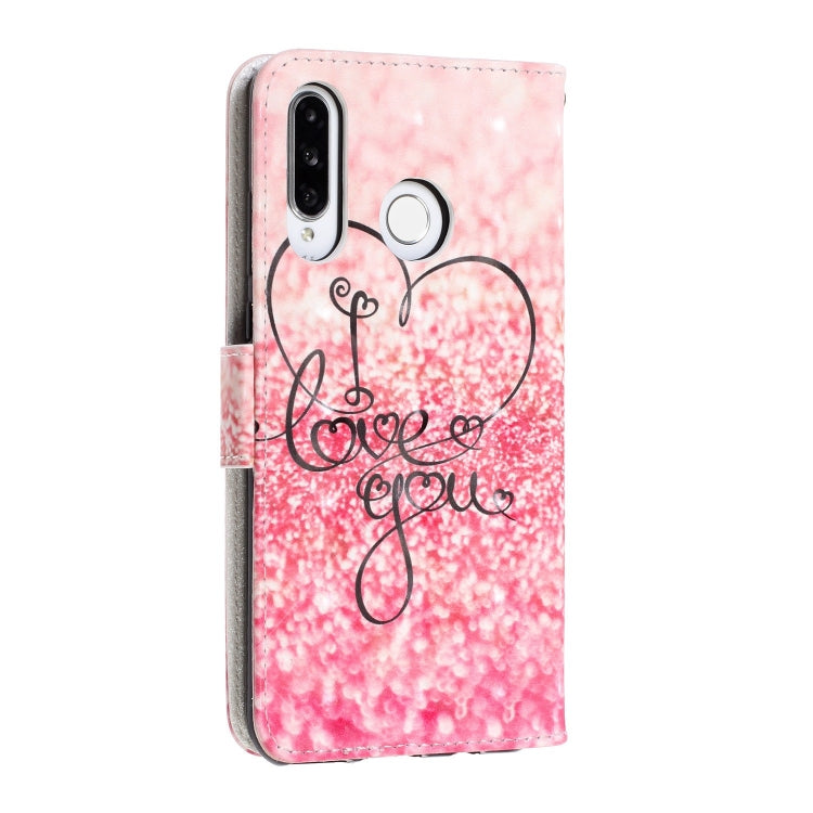3D Visual Painting Left And Right Open Leather Case for Huawei P30 Lite&Nova 4E , With Bracket & Card Slot & Wallet & Bracelet