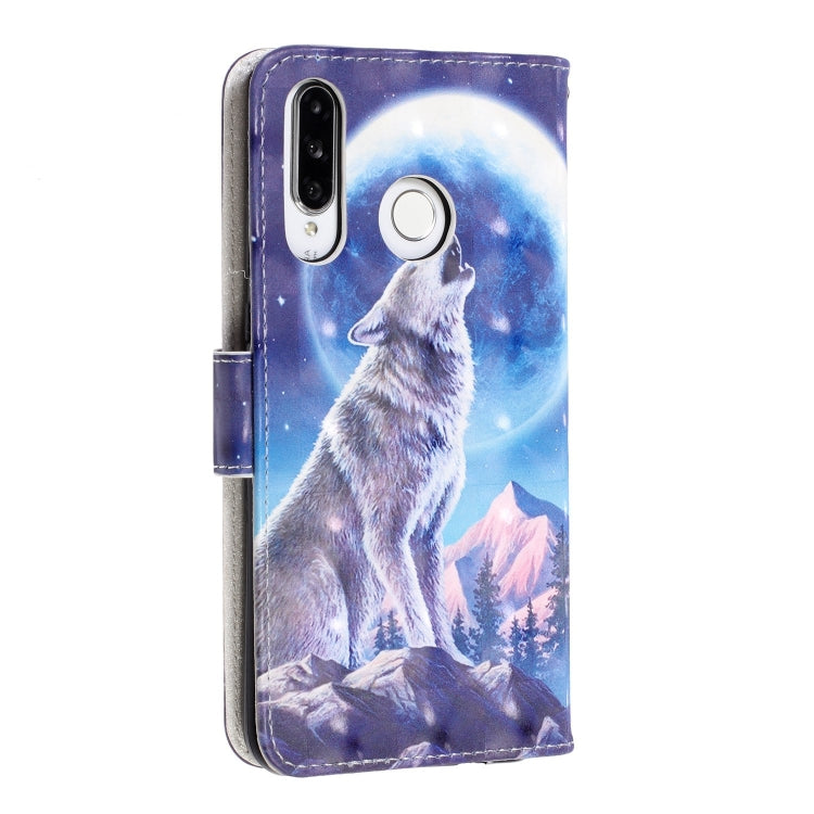 3D Visual Painting Left And Right Open Leather Case for Huawei P30 Lite&Nova 4E , With Bracket & Card Slot & Wallet & Bracelet