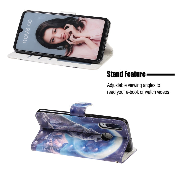 3D Visual Painting Left And Right Open Leather Case for Huawei P30 Lite&Nova 4E , With Bracket & Card Slot & Wallet & Bracelet