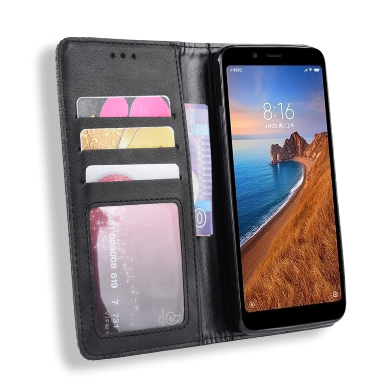 Magnetic Buckle Retro Crazy Horse Texture Horizontal Flip Leather Case for Xiaomi Redmi 7A, with Holder & Card Slots & Photo Frame