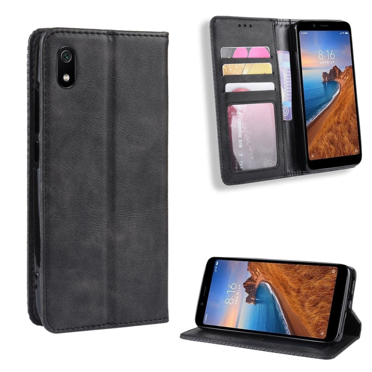 Magnetic Buckle Retro Crazy Horse Texture Horizontal Flip Leather Case for Xiaomi Redmi 7A, with Holder & Card Slots & Photo Frame