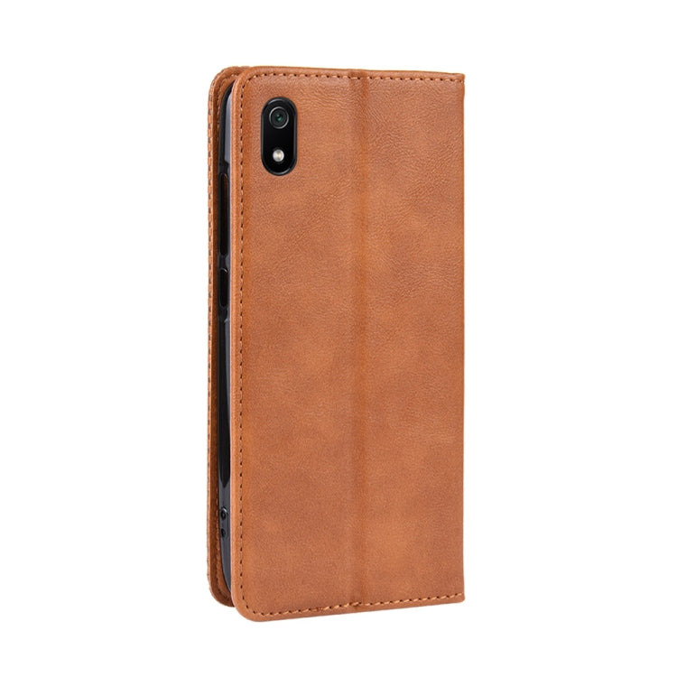 Magnetic Buckle Retro Crazy Horse Texture Horizontal Flip Leather Case for Xiaomi Redmi 7A, with Holder & Card Slots & Photo Frame