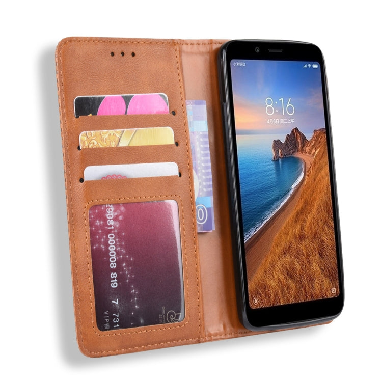 Magnetic Buckle Retro Crazy Horse Texture Horizontal Flip Leather Case for Xiaomi Redmi 7A, with Holder & Card Slots & Photo Frame